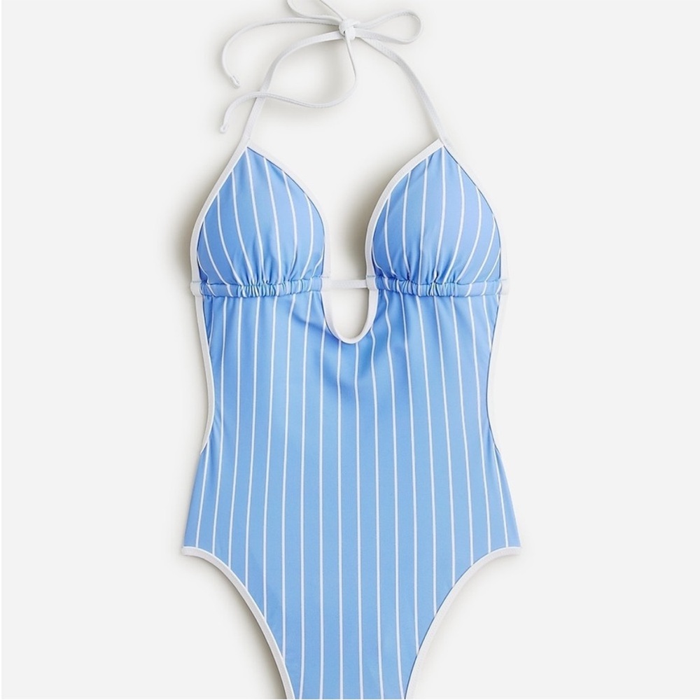 J CREW ONE PIECE KEYHOLE STRIPE HALTER SWIMSUIT NWT Size 16 - Picture 4 of 13
